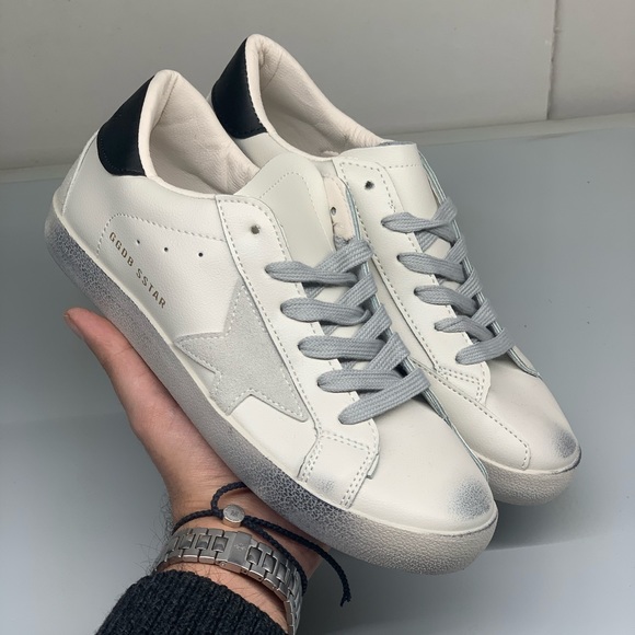 Women’s Distressed Sneaker with grey star detailing in white faux leather - Picture 4 of 13